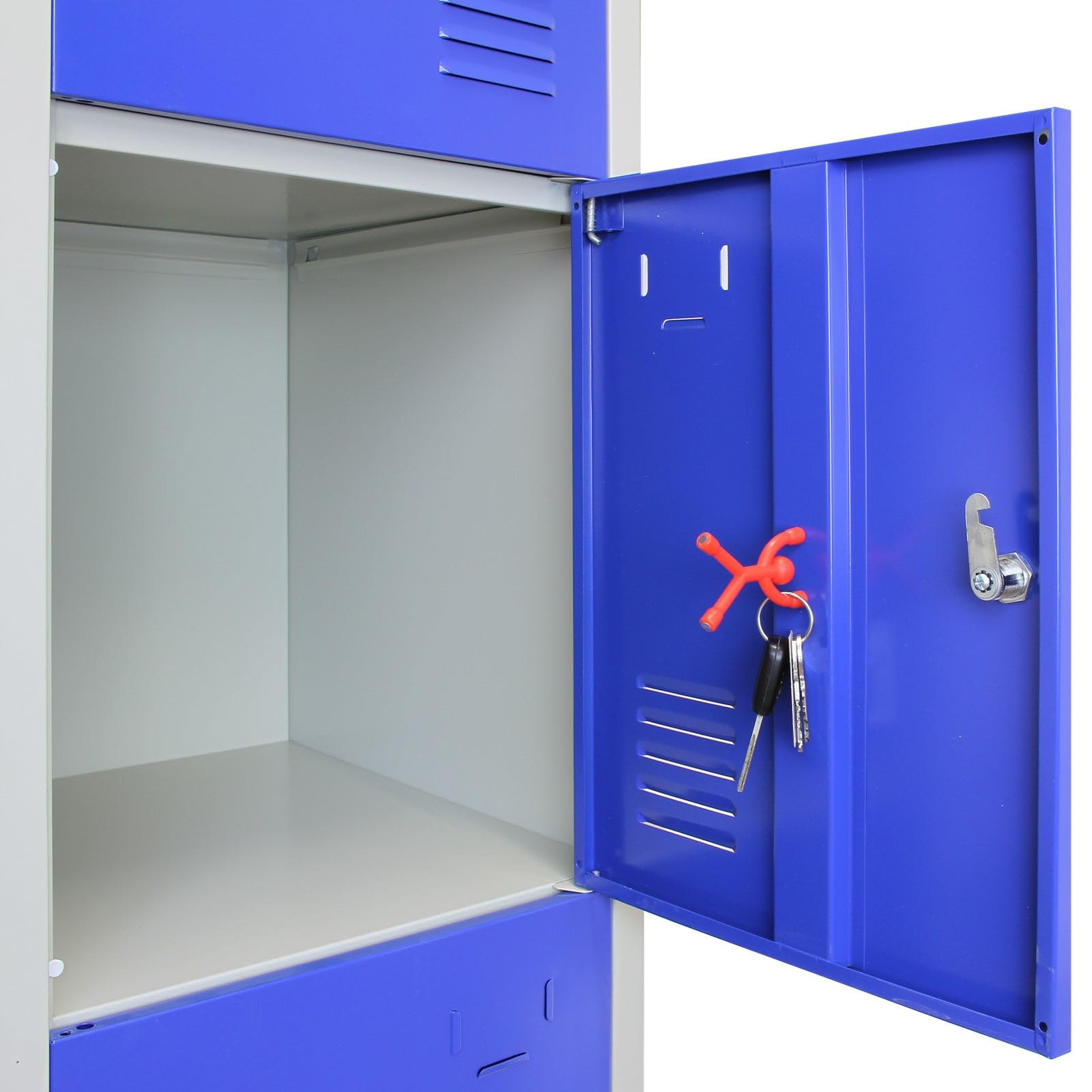 Monster Shop - 3 Armadietti da Montare con 4 Porte Blu in Acciaio 45cm x 114cm x 180cm per Scuole, Palestre e Spogliatoi