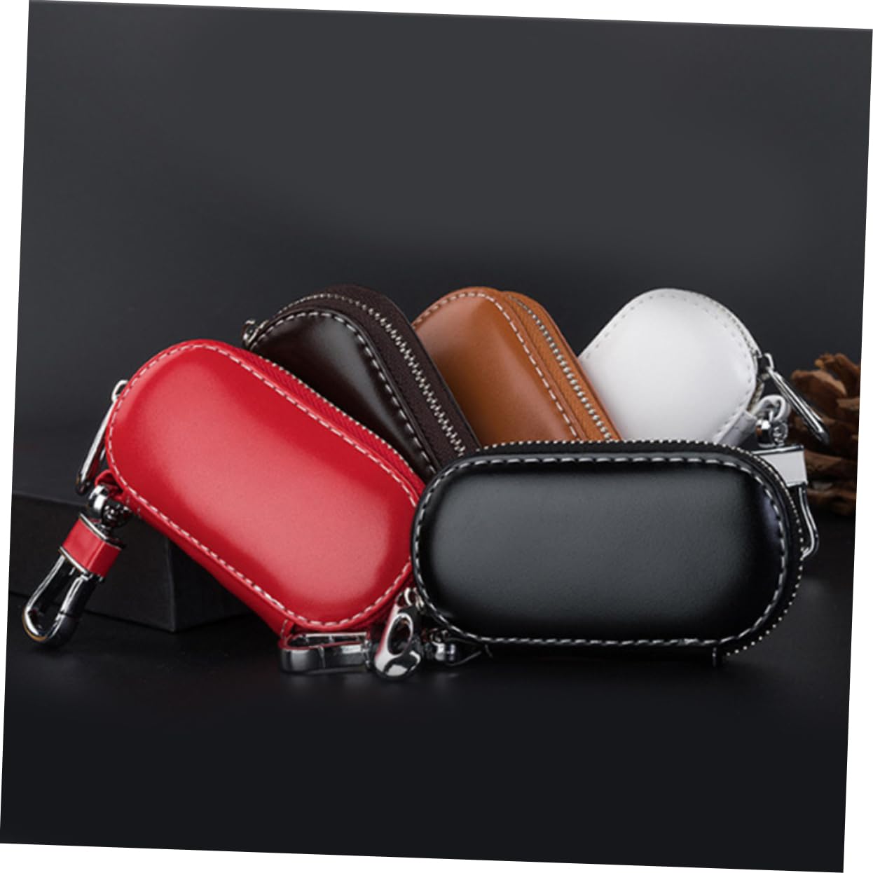 SOLUSTRE 3pezzi Portachiavi Pelle Per Auto Con Cerniera Borsa Portachiavi Multifunzionale Rossa Organizer Per Chiavi e Monete Design Elegante e Resistente Per Uomini