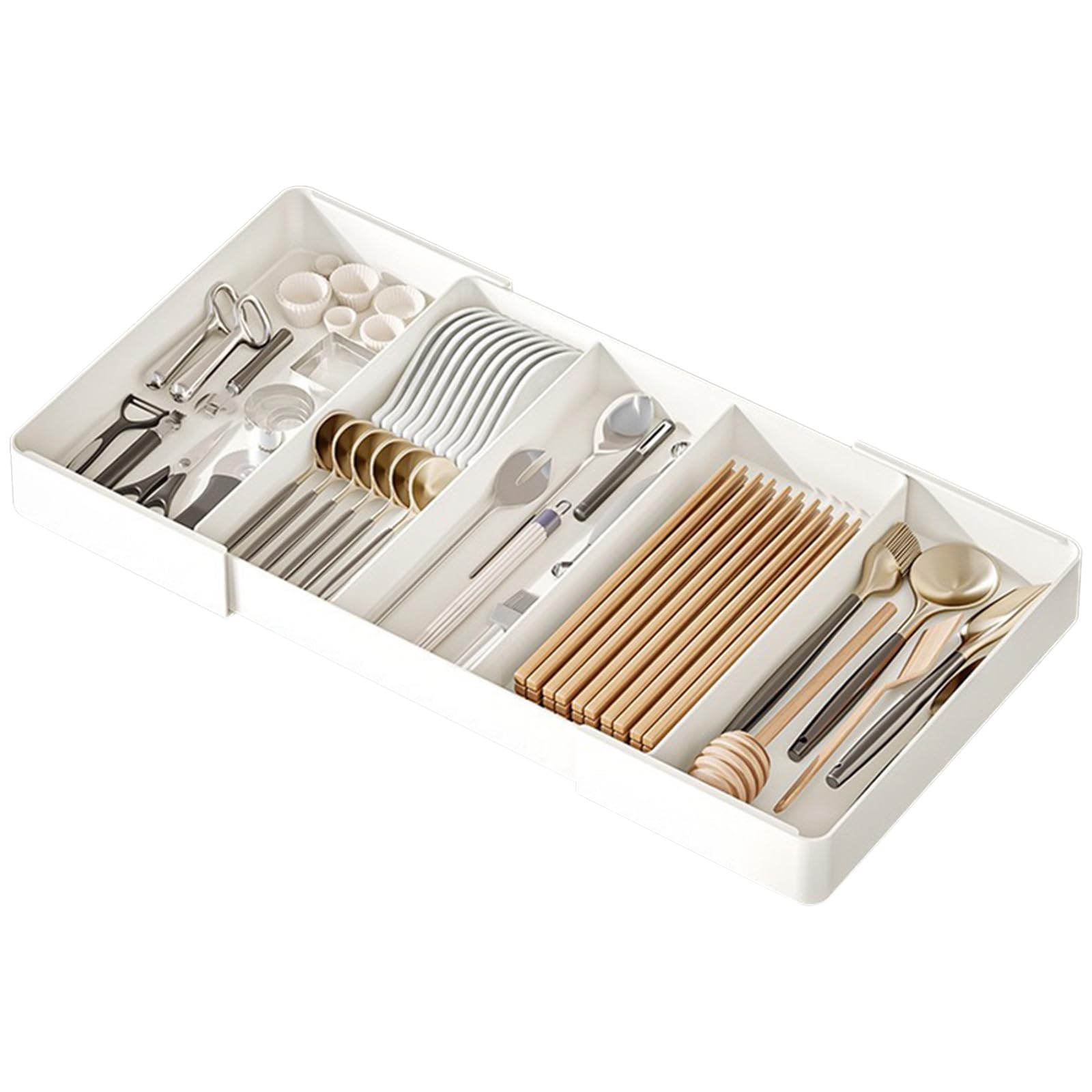Kalttoy 2 Sides Retractable Expandable Kitchen Drawer Tray Scalable Cutlery Holder Storage Case For Efficient Kitchen Drawer Management Expandable Utensils Holder