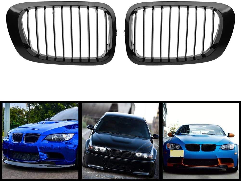 1999-2002 E46 2 Doors Coupe Cabriolet Pre-facelift Glossy Black Kidney Front Grilles Grills -Pair