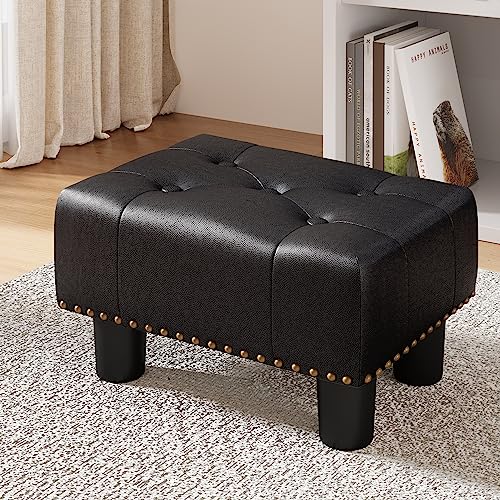 LUE BONA Fußhocker - Fusshocker Gepolstert für Sessel Schreibtisch Wohnzimmer Schlafzimmer und Schlafsaal - Ottoman, Kunstleder, Schwarz – Ansicht 3