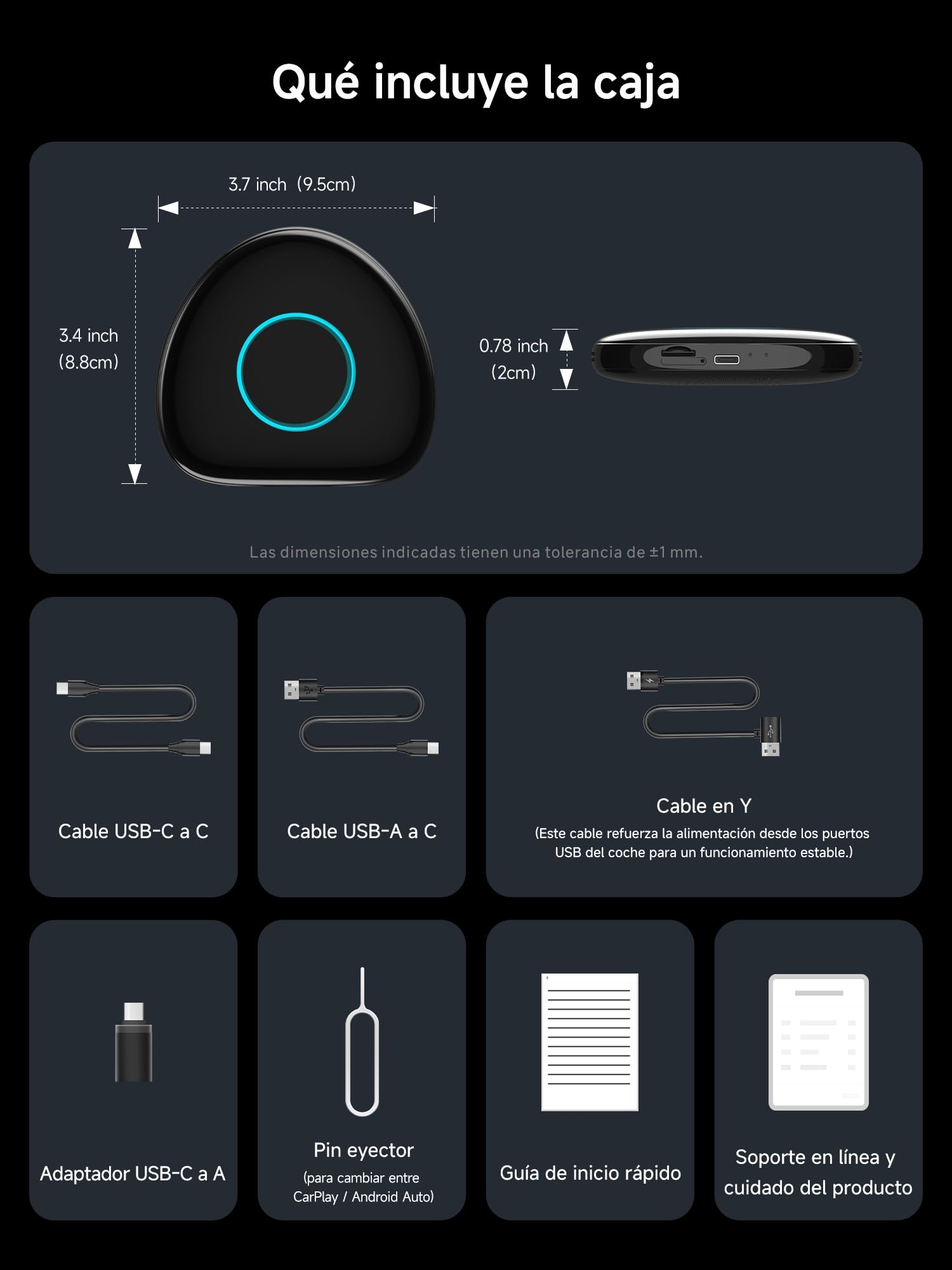 AI Box CarPlay Adaptador Android Auto Inalámbrico - Adaptador CarPlay Inalambrico con 4G, WLAN, BT Dual, USB, AI, GPS, MicroSD, OTA, Integrado 8 GB + 128 GB, CB6D, para Youtube/Netflix/Tarjeta TF