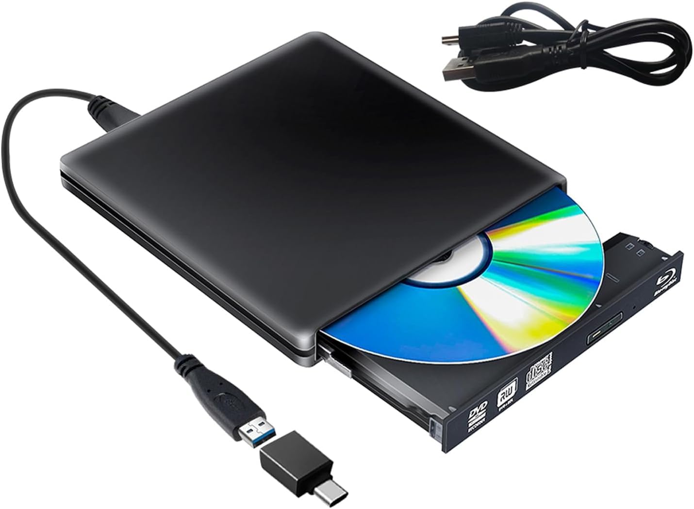 Externe Blu Ray CD DVD Laufwerk USB 3.0 Type C Externer DVD Blu-ray CD/DVD RW ROM Bluray Laufwerk Drive für Laptop Windows 11/10 Mac MacBook (Black)