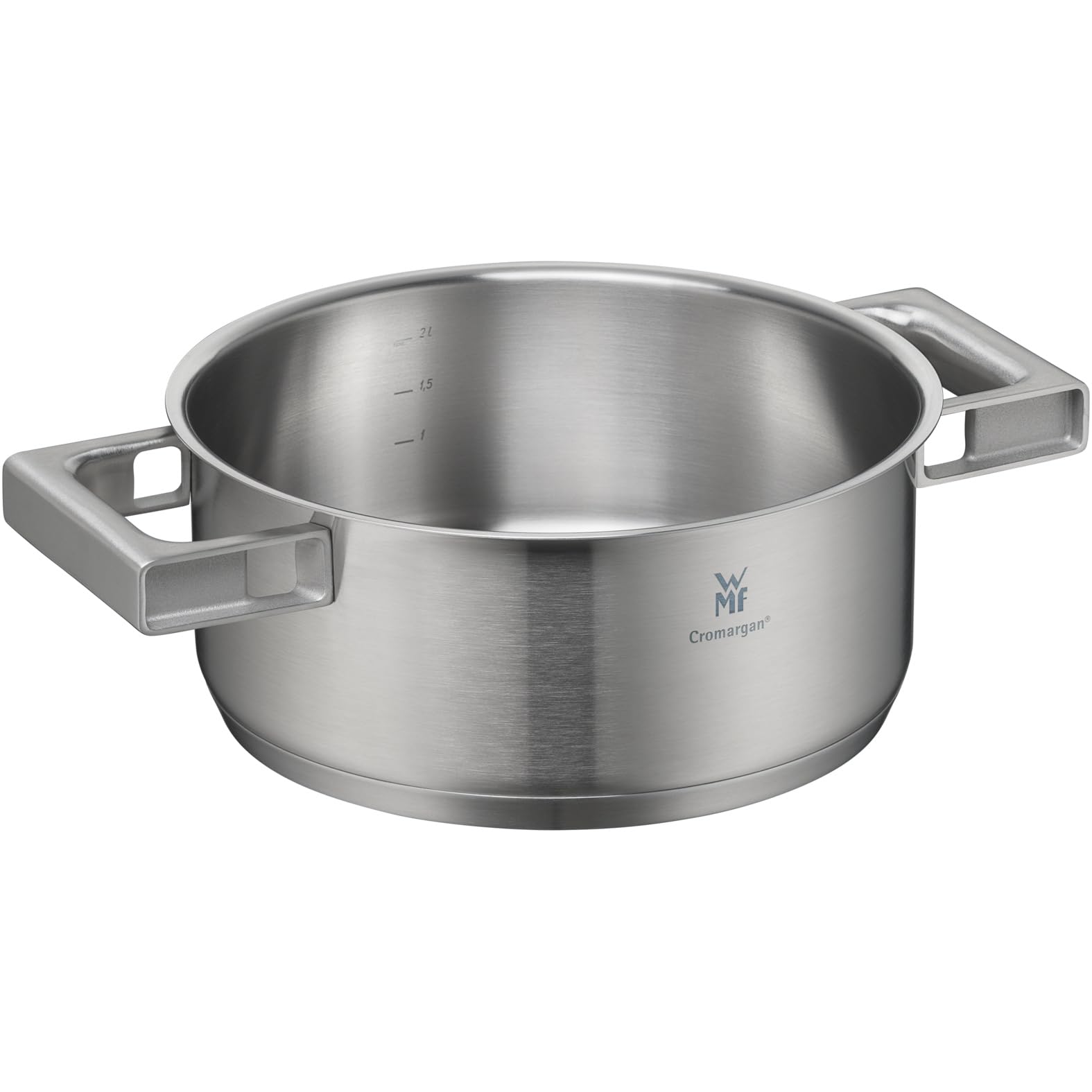 WMF Ultimate Cool - Pentola piccola 20 cm, coperchio in acciaio inox, a induzione, 2,5 l, in acciaio inox Cromargan opaco, manici che riducono il calore, pentola a induzione con scala interna,