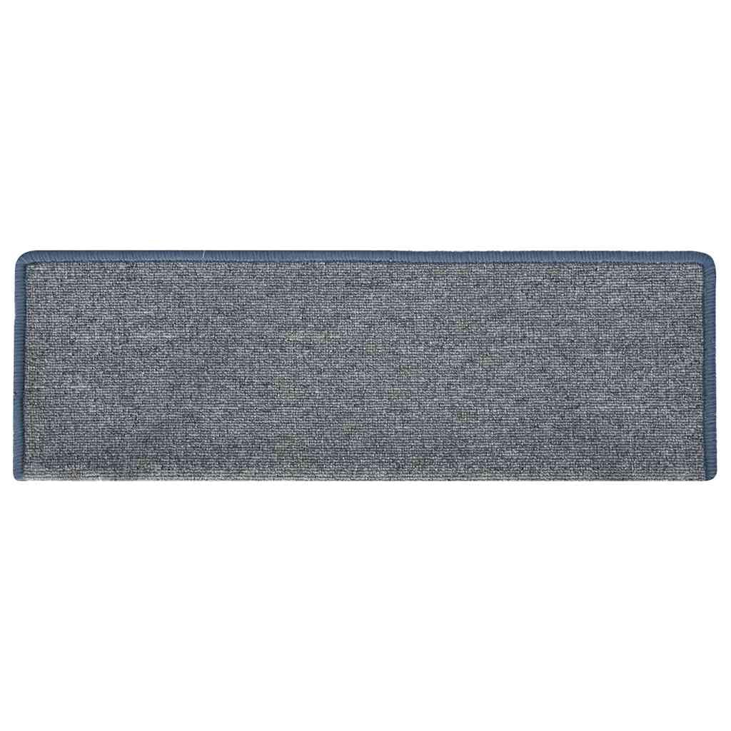 Stufenmatten 30 Stück 65 x 21 x 4 cm Hellgrau und Blau Rechteckiger Rand Treppenstufen Matten, Teppich Innen für Treppen, rutschfest Stufenmatten Treppenteppich