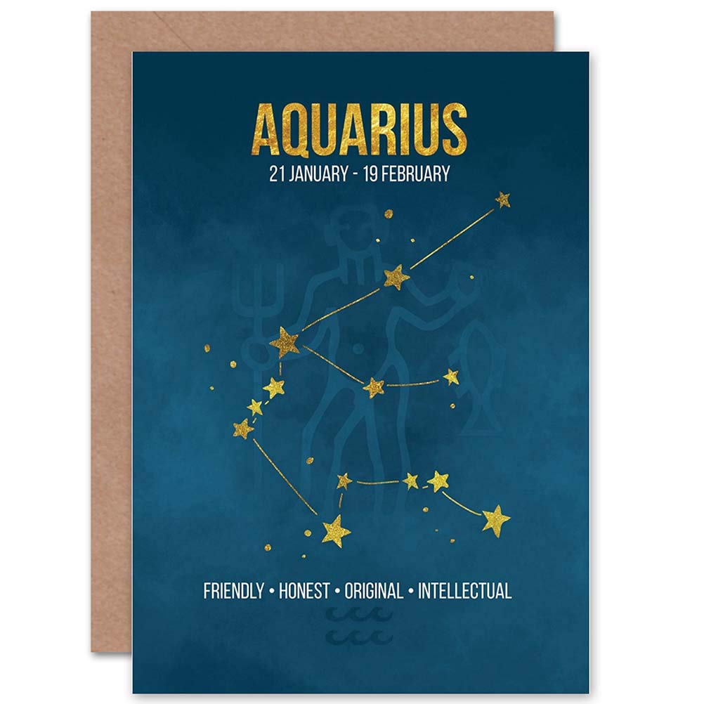 Aquarius Star Sign Birthday Card Astrology Zodiac Blue Blank Greeting Card