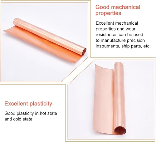 Miniatura 5 de OLYCRAFT Rollo de cobre de 0.001 in de alta pureza de cobre puro a prueba de clima, lámina de cobre de color salmón claro, hojas de cobre para