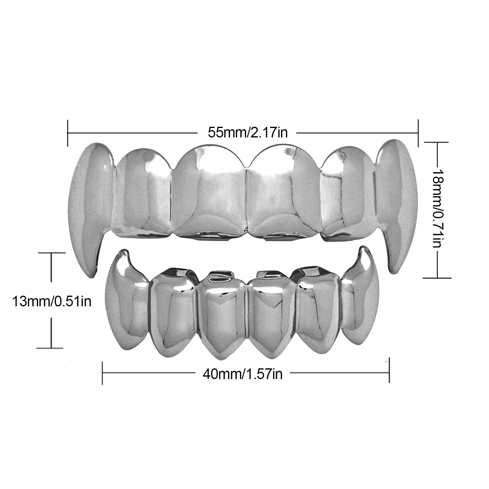 A/A Hip Hop Teeth Grills, falso punk hip hop dientes boca superior inferior diamante strass dientes grillz Halloween festival de música fiesta hip hop rapero accesorios decoración ornamento oro/plata