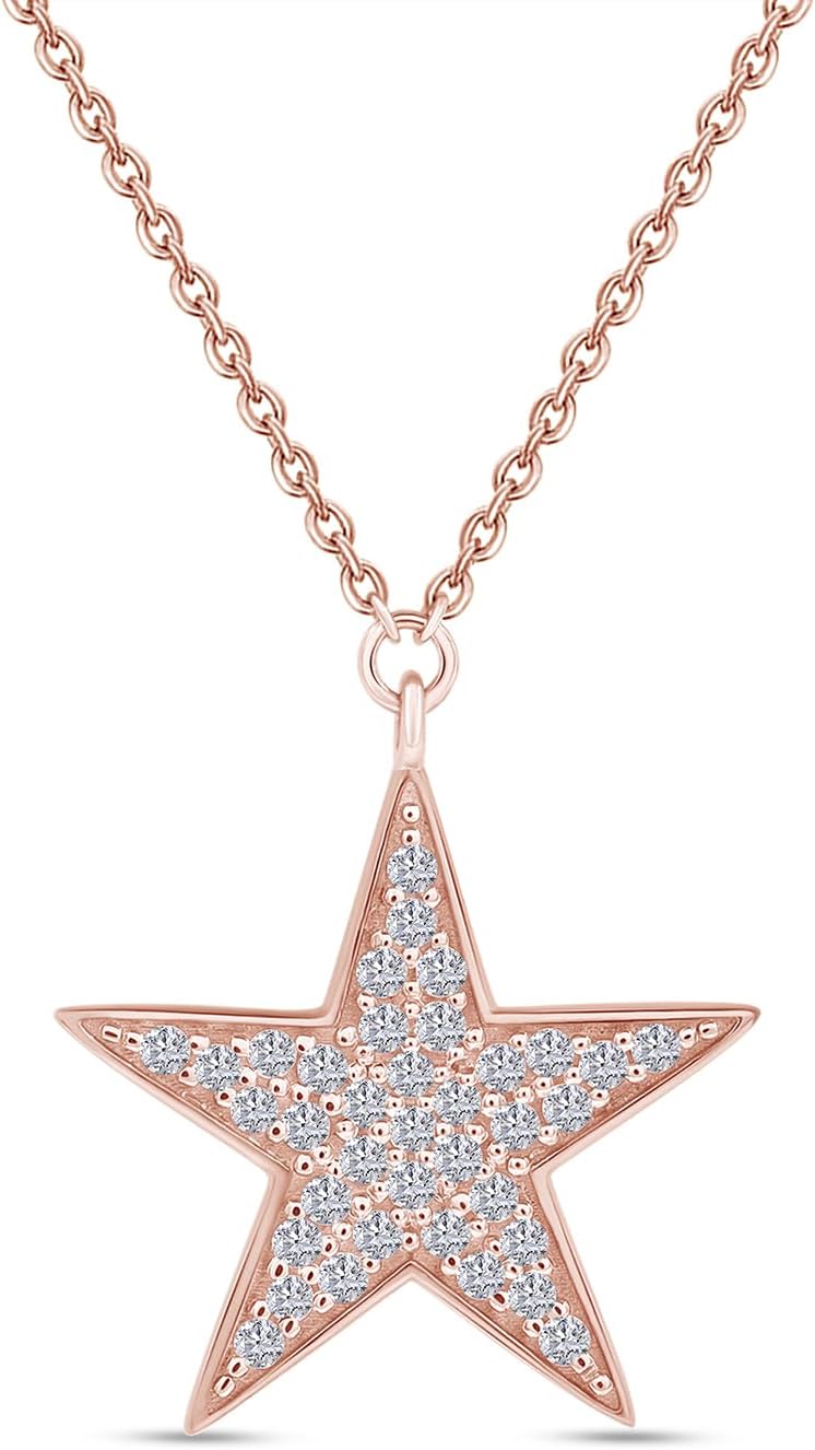1/4 Carat Round Cut Lab Created Moissanite & Lab Grown Diamond Star Pendant Necklace In 14K Gold Plated Sterling Silver Jewelry For Women(0.25 cttw)