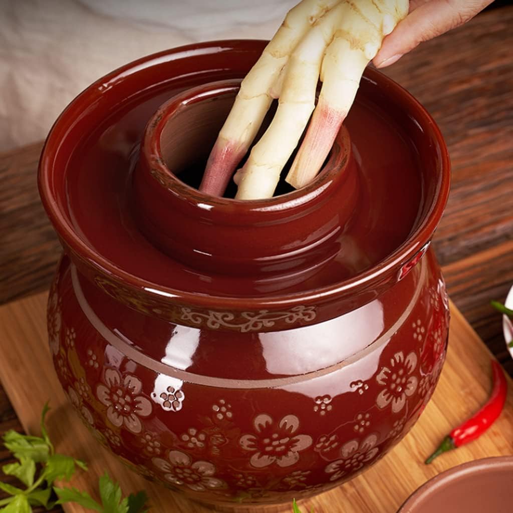 Red Traditional Chinese Porcelain Pickle Jar, Ceramic Fermentation Crock Pickling Pot,Fermenting Jar with Water Seal Airlock Lid Stoneware Fermenter for Kimchi Sauer 6KG