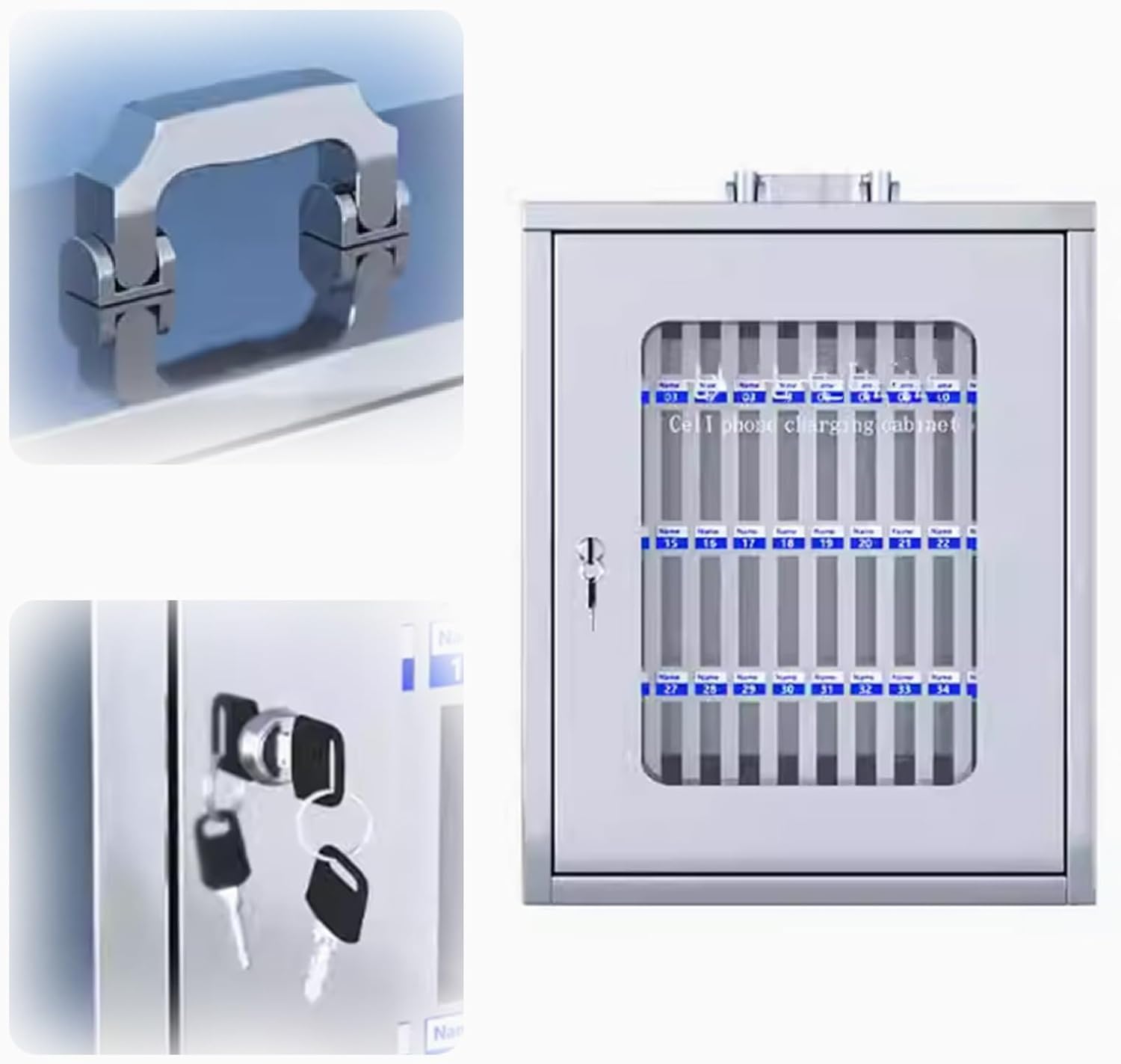 Portable Cell Phone Locker - Handheld Storage Cabinet for 24 Phones, Durable Stainless Steel Lock Box, Clear Organizer for School, Office & Events