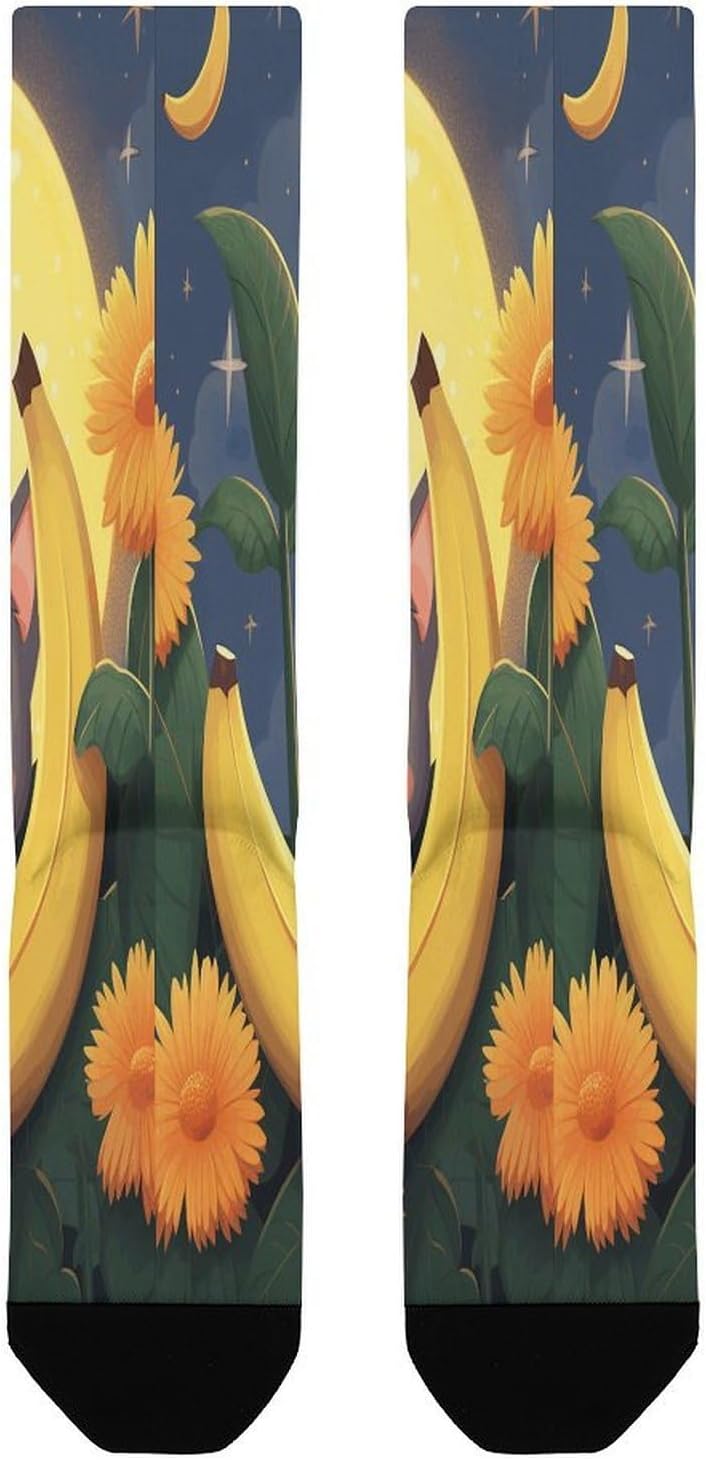 Banana Cat Print Crew Socks Calf Socks Athletic Crew Sock