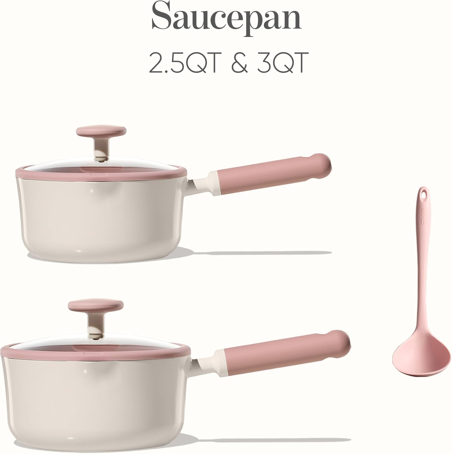 CAROTE 2.5QT & 3.0QT Sauce Pan Sets with Lid & Ladle Ceramic Nonstick Pot Set Non Toxic Saucepan with Stay-cool Handle Small Kitchen Cooking Pots, Easy to Clean, Induction Comptable, PFOA FREE - Image 2