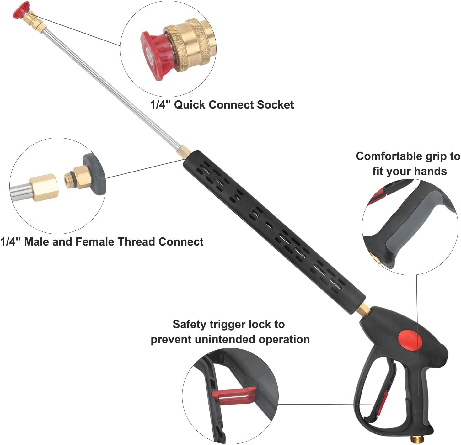 STYDDI Power Washer Gun Kit, M22 Pressure Washer Replacement Handle Gun with 33 Inch Extension Wand and 5 Nozzle Spray Tips, M22 Connector, 41 Inch, 4000 PSI