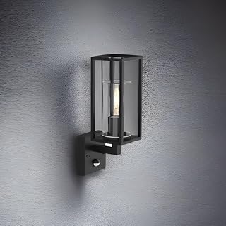 CGC Lighting Black Modern Outdoor Wall Light PIR Motion Sensor Double Twin Lantern Garden Porch Patio Lamp Conservatory Door Cottage (Black Wall Lantern with Motion Sensor)