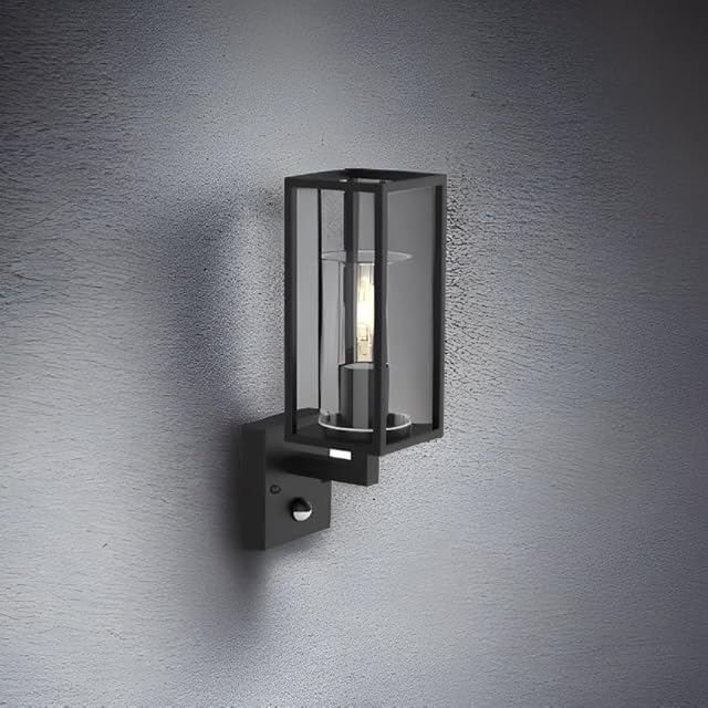 CGC Lighting Black Modern Outdoor Wall Light PIR Motion Sensor Double Twin Lantern Garden Porch Patio Lamp Conservatory Door Cottage (Black Wall Lantern with Motion Sensor)