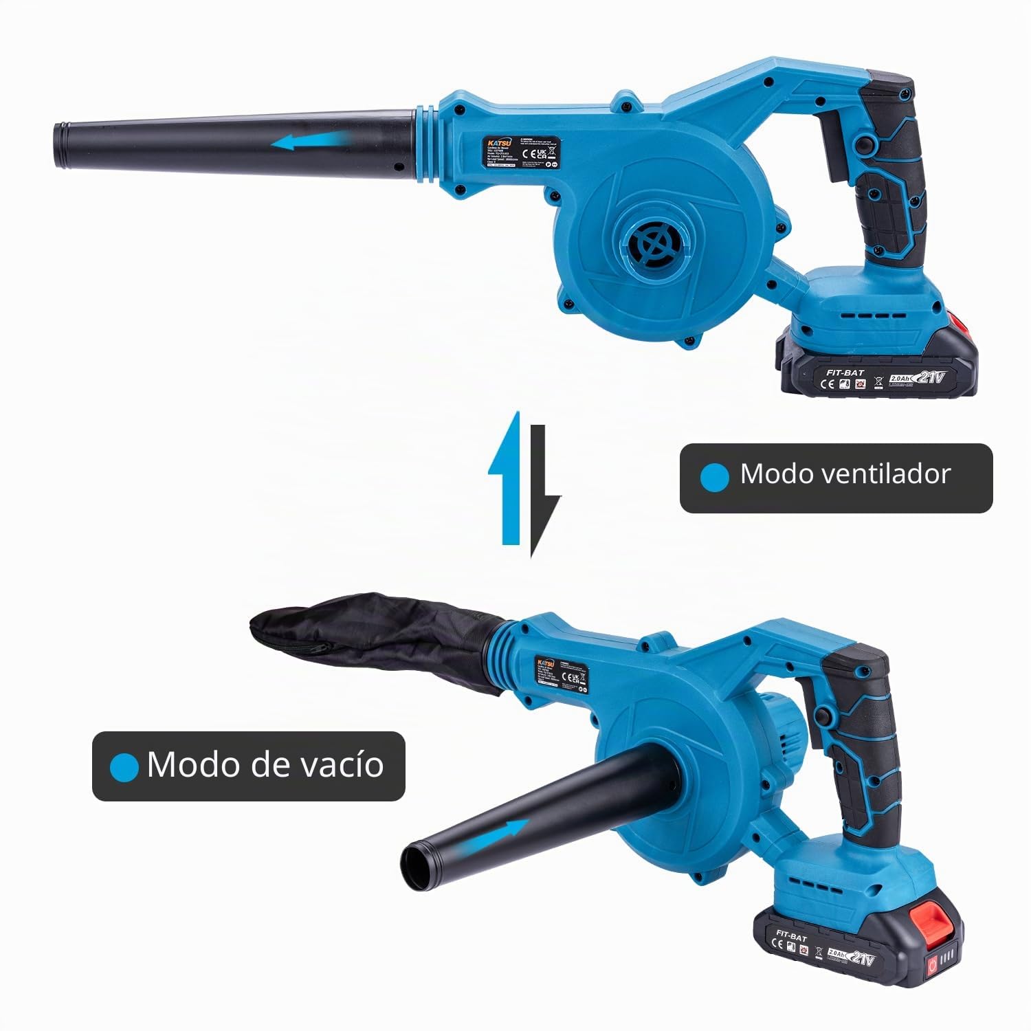 KATSU FIT-BAT 21V Soplador a Batería Brushless con 1.5Ah Batería y Cargador, Soplador de Hojas de Polvo de Aire Inalámbrico sin Escobillas para Jardín Hogar Cuidado Césped