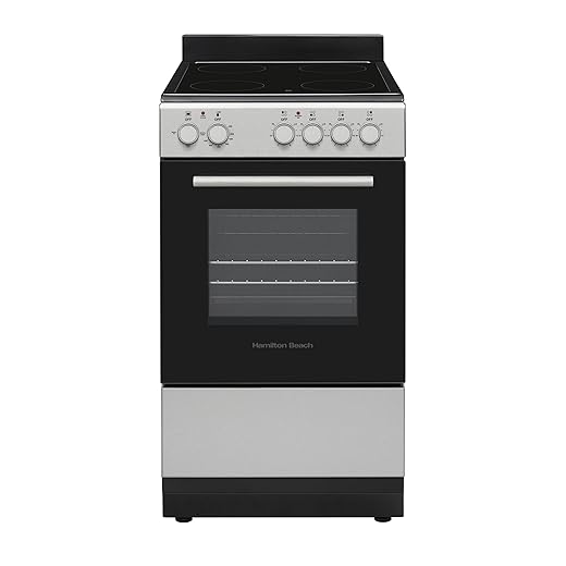 Hamilton Beach 20” Electric Range and Oven with VitroCeramic Cooktop, Heavy-Duty Knobs, Inox Stainless Steel