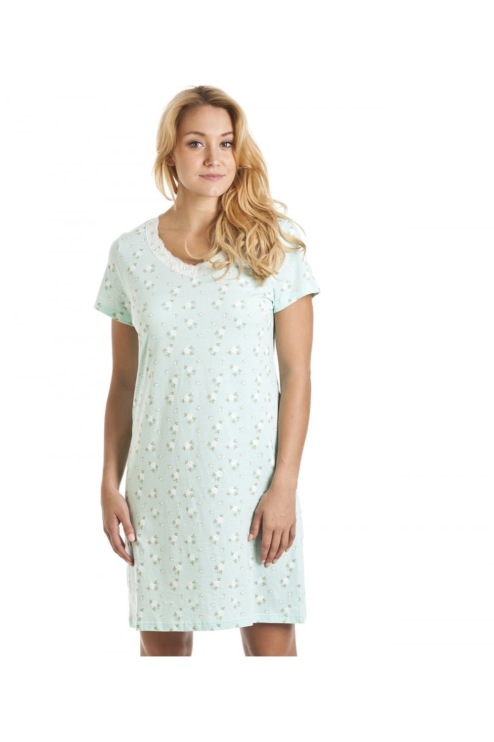 Camille Women's Mint Ditsy Rose Floral Print Cotton Summer Nightshirt In | : 10/12