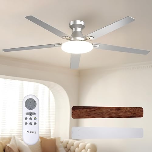 Miniatura 10 de Passky Ventiladores de techo con luces, ventilador de techo elegante de 52 pulgadas con luz y control remoto, 3CCT, regulable, reversible,