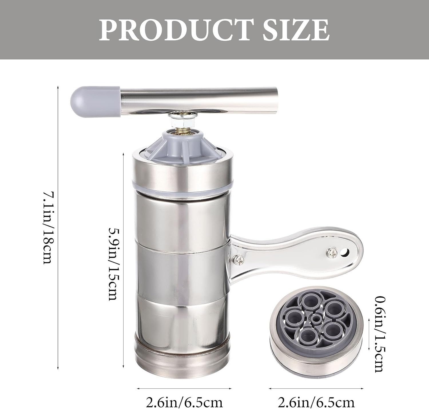 Manual Pasta Maker with 5 Interchangeable Molds Stainless Steel Dough Press Machine for Household Noodle Making Multi-function Kitchen Pasta Roller and Cutter Tool