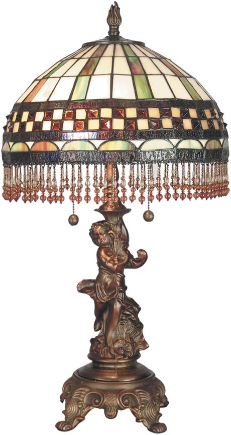 Dale Tiffany TT60394 Cupids Arrow Table Lamp, Antique Brass and Art Glass Shade