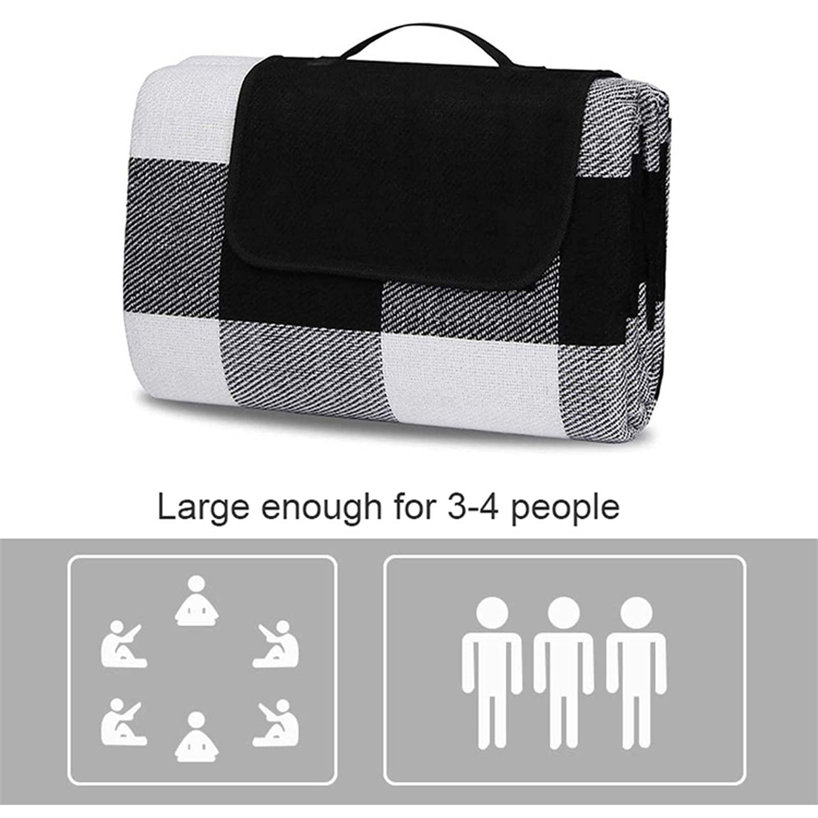 Couverture Pique Niques Imperméable, Portable Tapis Pique Niques, Nappe Picnic Natte de Plage pour Jardin Camping Extérieur (Color : Black White Grid, Size : 150 x 200cm)