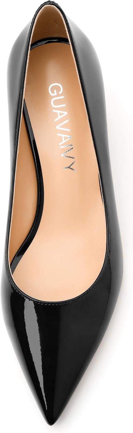 Women's Pumps, Low Chunky Heels, Pointed Toe Slip On Womens Dress Shoes for Wedding and Office, Solid Pump