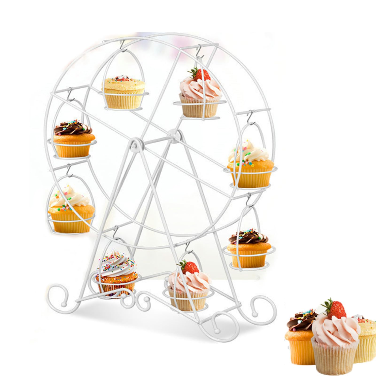 Riesenradständer für 8 Cupcakes, Rutschfester drehbarer Ständer für süße Tisch-Cupcakes, Zubehör, Dessertständer, Kuchenhalter, Präsentationsständer für Hochzeitstorten für Geburtstagsfeiern