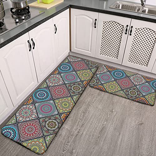 Rocxemly Bohemian Kitchen Mat Set Of 2 Kitchen Rug Sets 17Inchx48Inch+17Inchx24Inch Comfort Standing Mats Waterproof Stain Resistance Non Slip Kitchen Carpet #TOP3