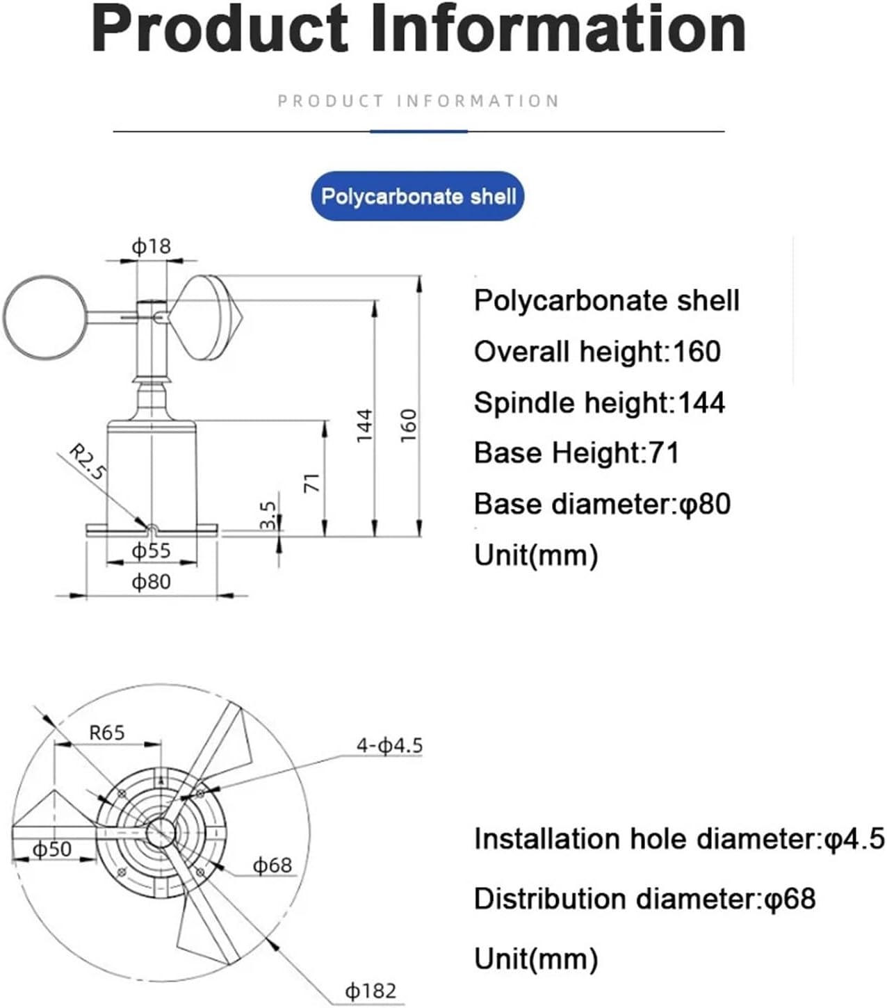 Wind Speed Meter Sensor 0-60m/s High-Precision Wind Aemometer Transmitter RS485 Pulse Detector 0-5V 0-10V 4-20MA Weather Station(0-30m RS485)