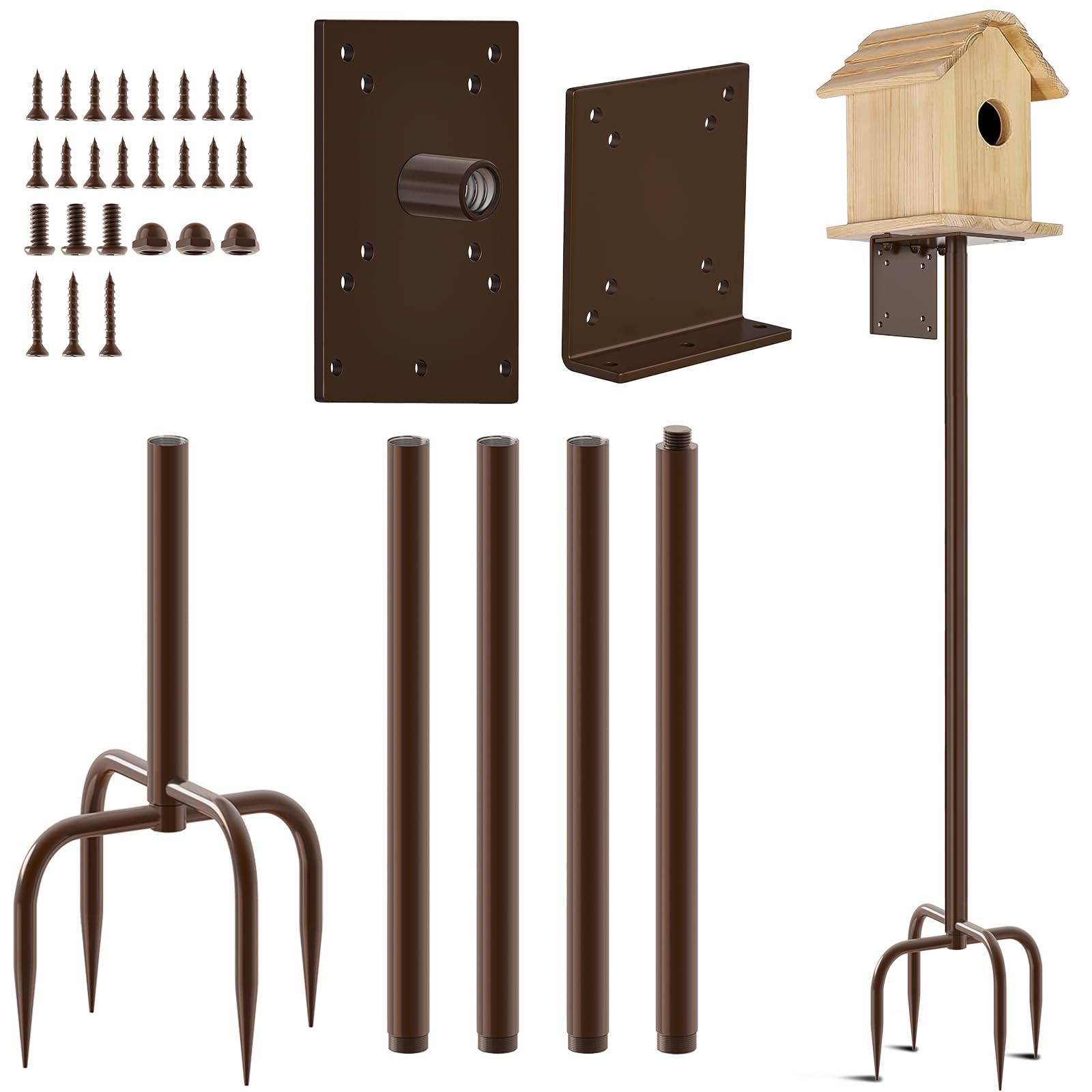 Bird Feeder Pole for Outdoors, 79 Inch New Upgraded Hummingbird House Pole Mount Kit, Adjustable Heavy Duty Bird Buddy Feeder Stand for Outside Garden Yard Decor (Brown)