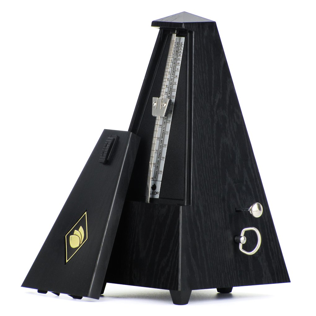 FLEOR Metrónomo mecánico negro estilo piramidal, ideal para usar con teclados de piano, guitarra, violín, tambor de instrumentos musicales