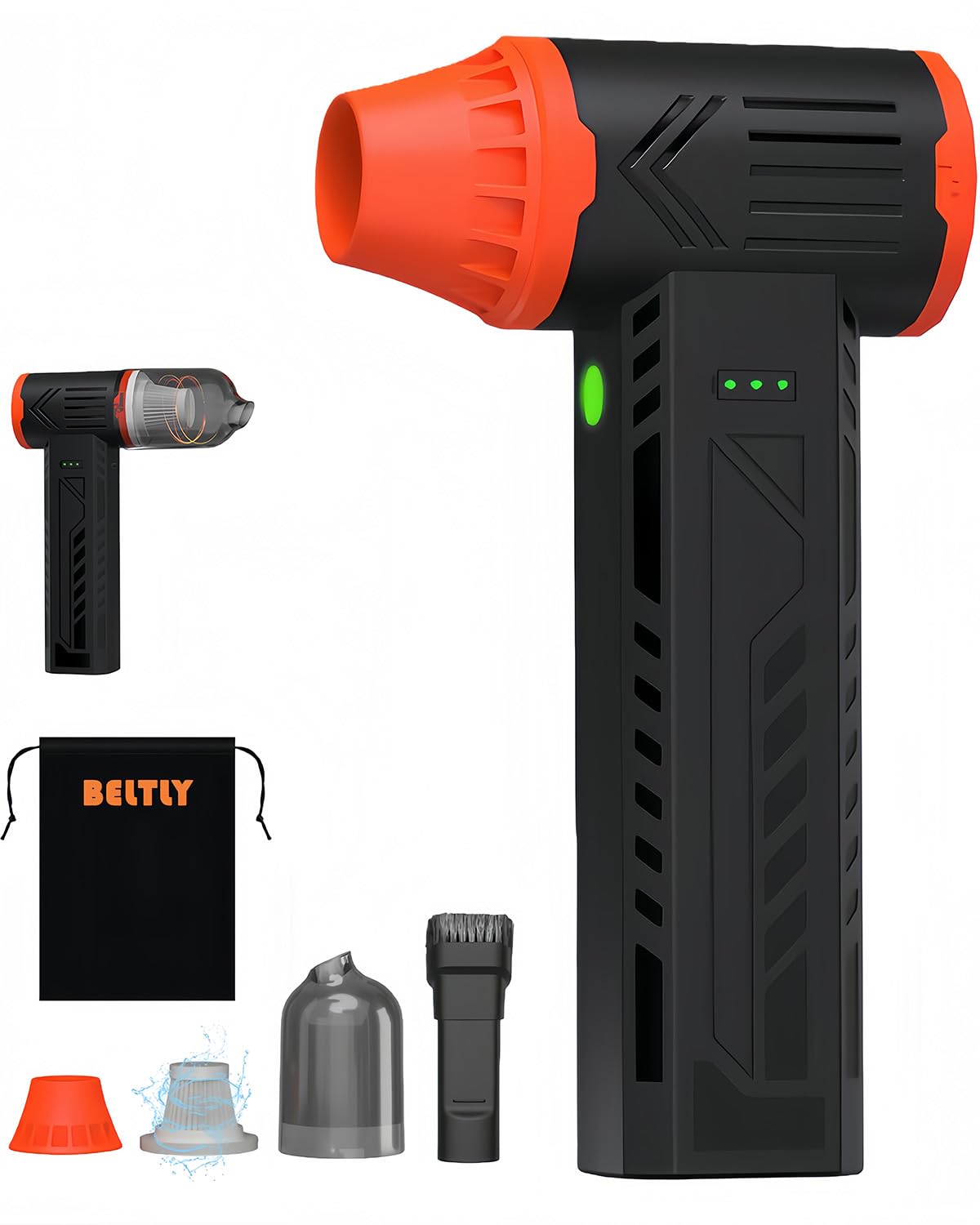 Tool-grade Electric Air Duster, Rechargeable Handheld Blower with 180,000 Super Power Brushless Motor, 2-in-1 Blow & Vacuum Cleaner, Cordless Leaf