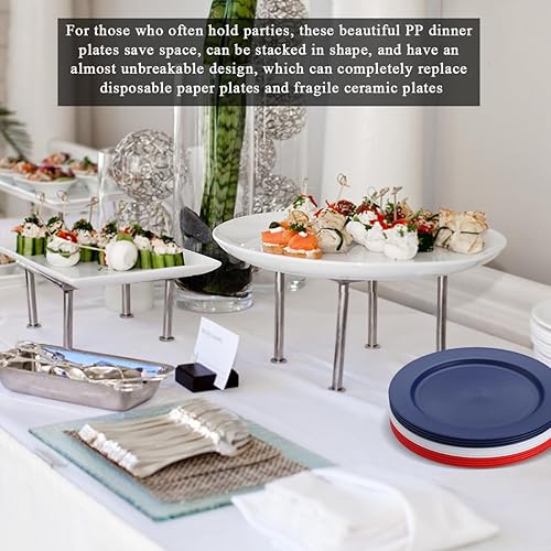 Miniatura 8 de Berglander Juego de 12 platos de plástico de 10 pulgadas, platos planos reutilizables e irrompibles de color FR, platos de ensalada, cuencos para