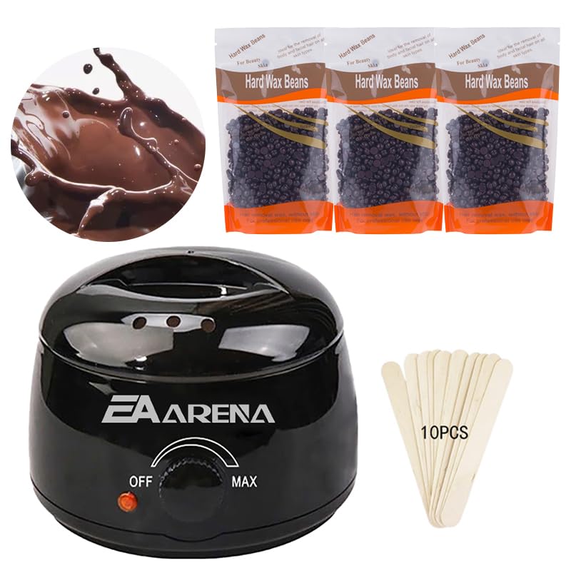 Waxing Warmer Wax kit for Hair Removal Wax Pot for Waxing Professional with Bowl 3 Bags Wax Beads and Applicator Sticks at Home Wax Machine for Full Body Waxing (Chocolate Black Pot)