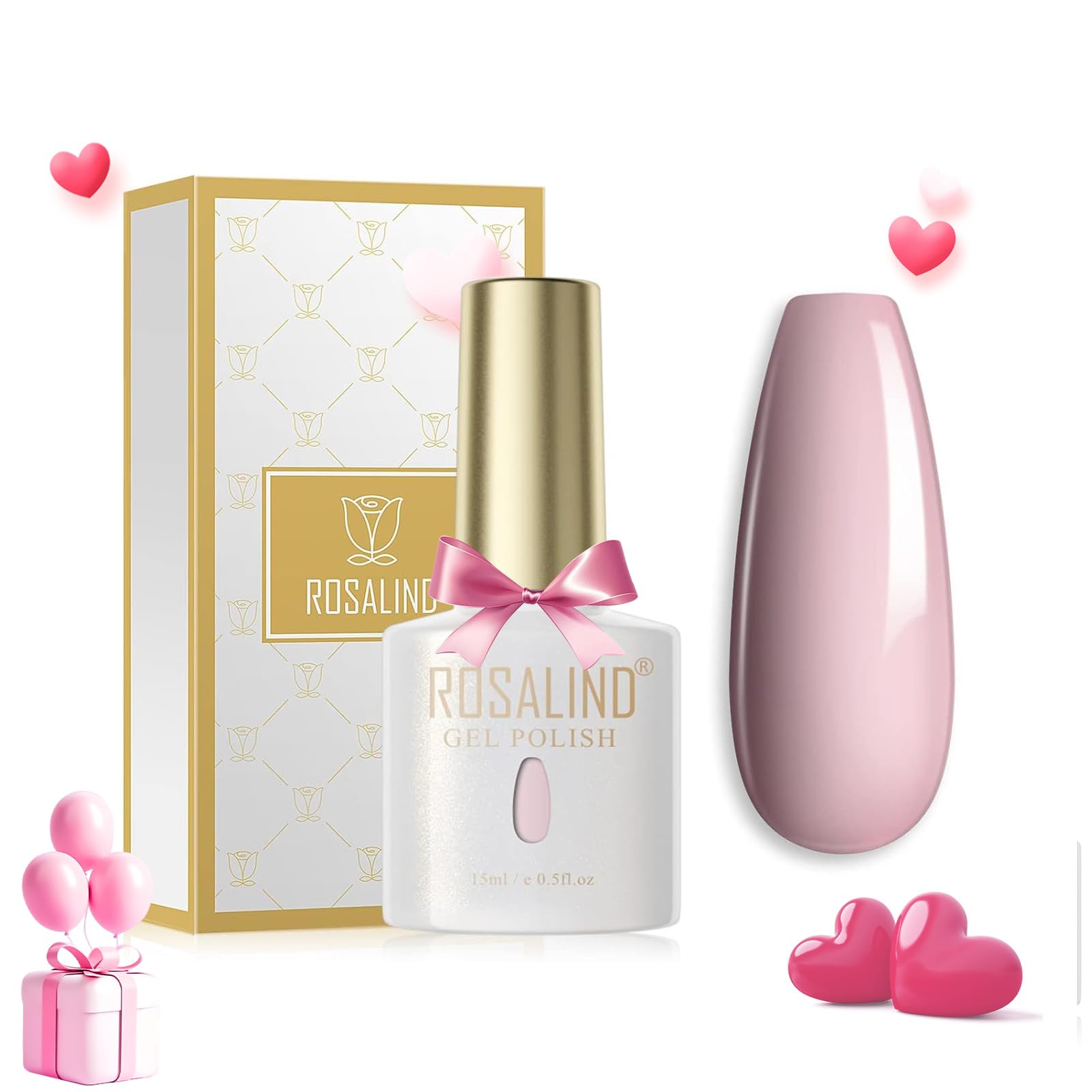 ROSALIND Esmaltes Semipermanentes Desnuda Rosa Pintauñas Semipermanente Kit de Uñas de Gel UV LED Color Pastel Uñas Semipermanentes Kit Desnuda Rosa 15Ml de Esmaltes de Uñas en Gel