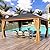 YOLENY 12'x16' Hardtop Gazebo Wood Grain Aluminum Frame Outdoor Gazebo with Galvanized Steel Single Roof, Curtains and Nettings for Backyard, Patio and Garden