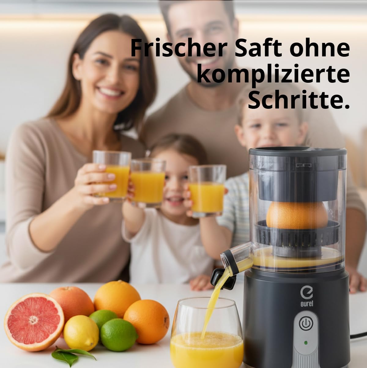 EUREL OA42 Elektrische Zitruspresse – Kabellose Zitronenpresse mit Akku – Saftpresse elektrisch für Zitrusfrüchte, BPA-frei, Schwarz