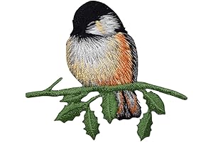 Chickadee Bird Sitting on Branch Embroidered Iron on Patch