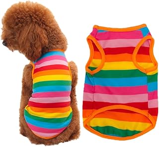 Scicalife Dog Shirts, Rainbow Stripe Pet Vest Breathable Cotton Dog Clothes Summer Pet Clothing T-Shirt Sleeveless for Small Medium Dogs(Size M)