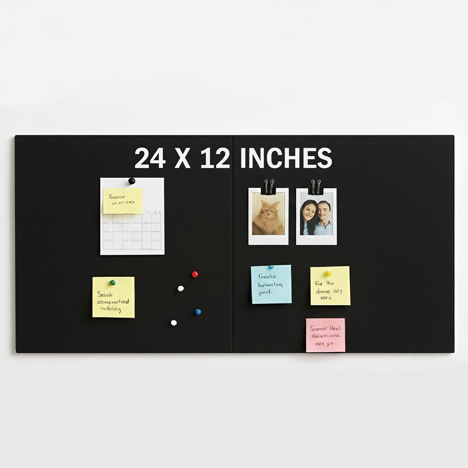 ArtzFolio Felt Bulletin Board Notice Pin Board | 2 Pieces | Self-Adhesive Soundproof Wall Tiles | Acoustic Foam Panels Combo with Push Pins & Sticky Notes | Black | 24 x 12 inch (61 x 30 cms)