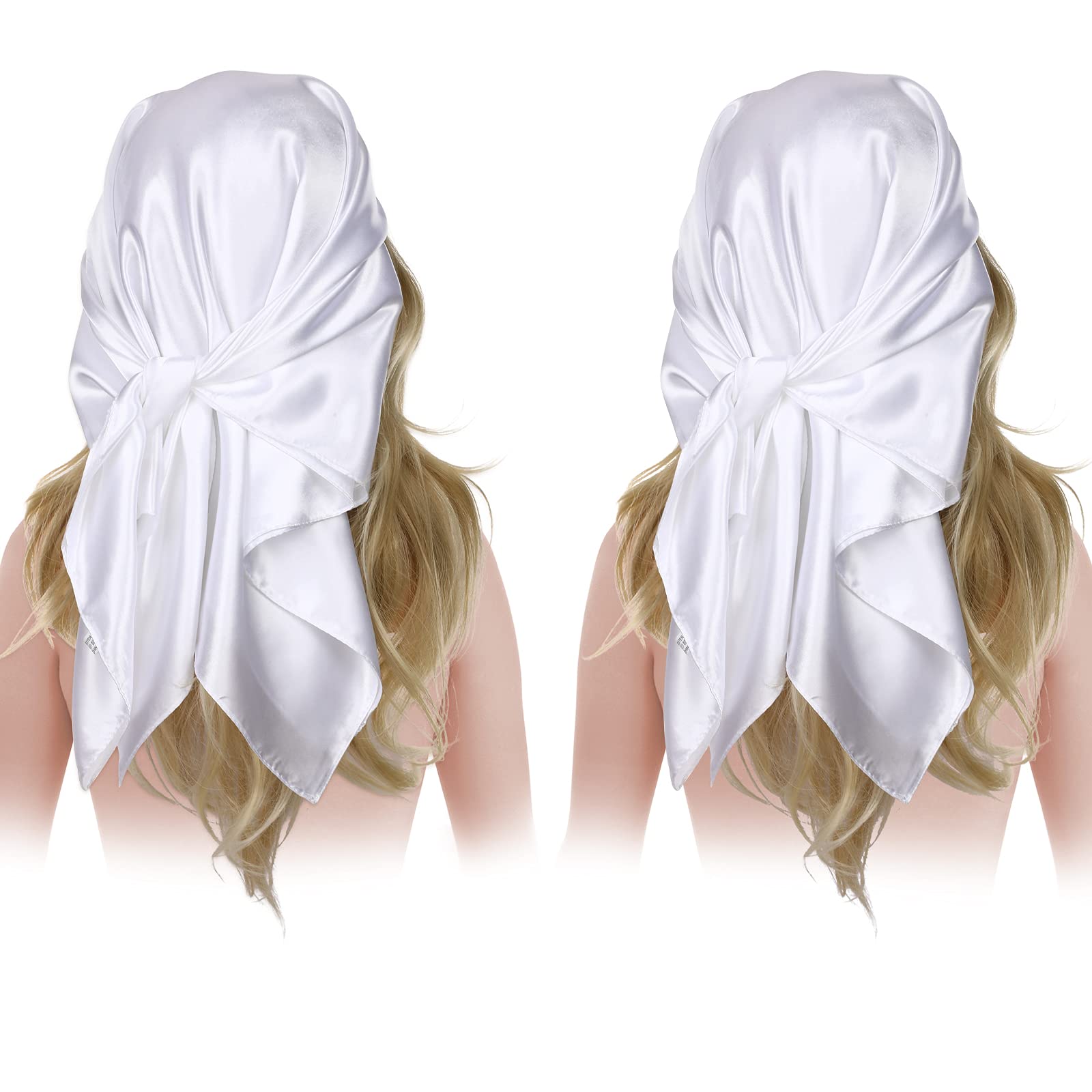 SATINIOR35 Inch Silky Head Scarf 2 Pcs Large Square Neck Scarf Sleeping Hair Wrapping Satin Bandana for Women