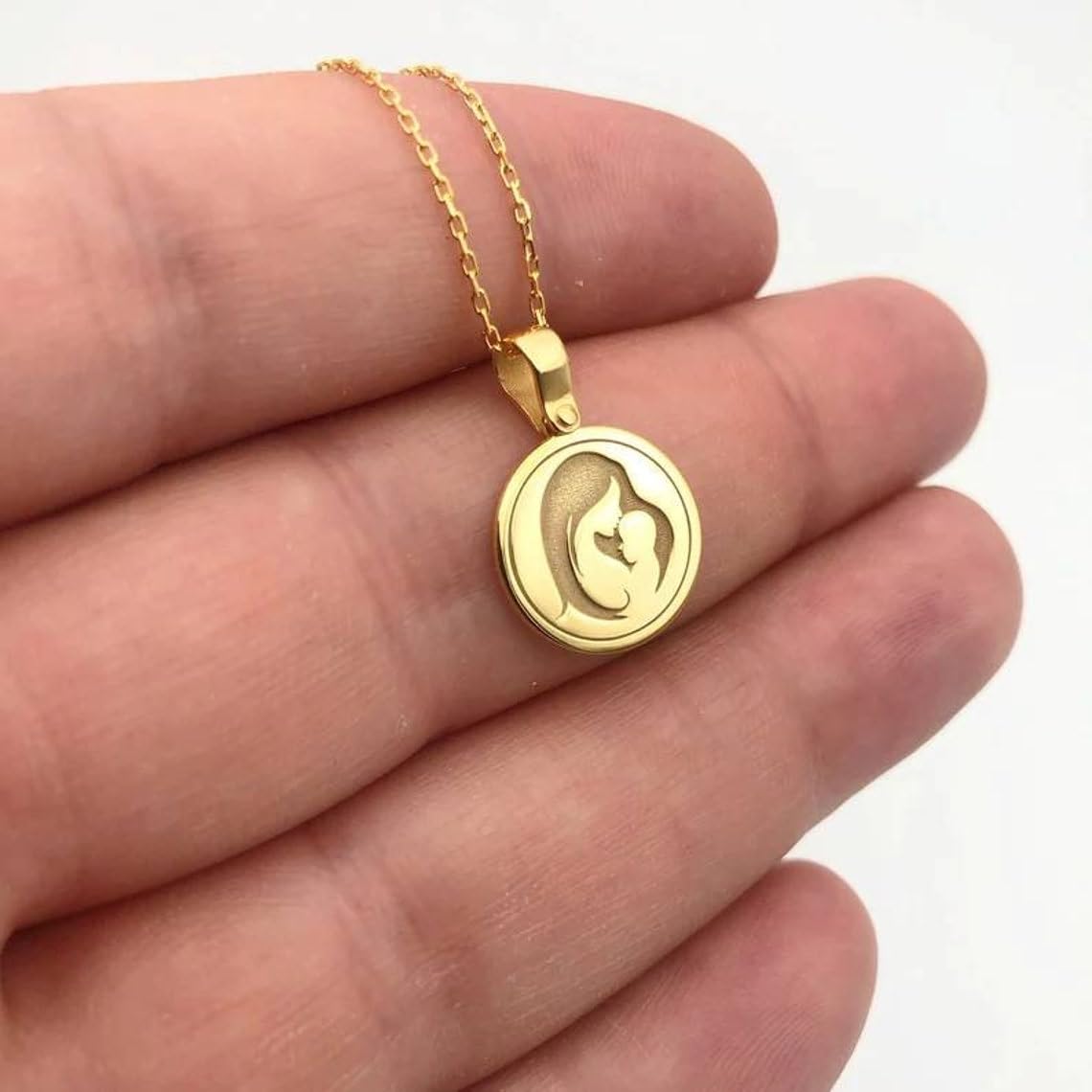 LKBEADS Collana argento sterling 925 22 mm catena 18 pollici ciondolo astratto con incisione e bambino piccola per la placcatura oro |LKRPG_01798