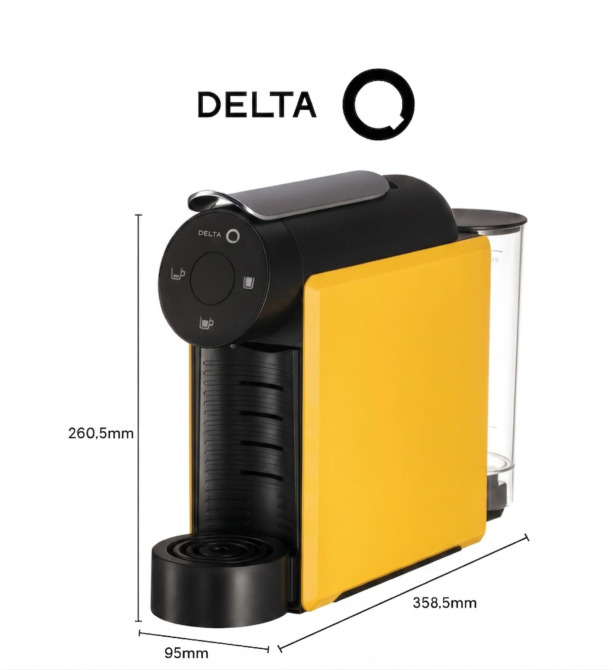 Delta Q Mini Qool Amarilla - Máquina para Cápsulas Delta Q | Compatible con cápsulas Delta Q, diseño ultracompacto, depósito 0,6L, almacenamiento para 7 cápsulas usadas