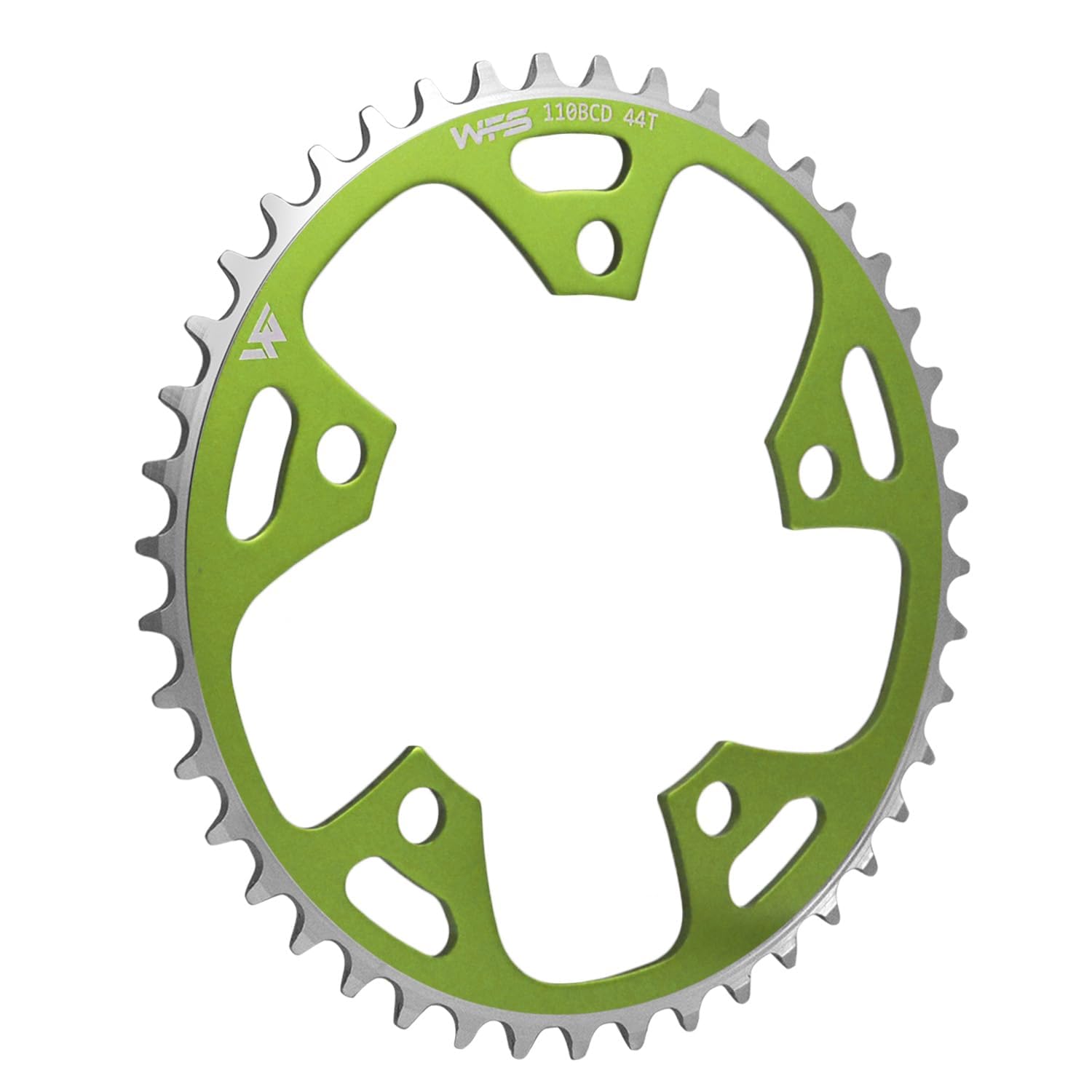 WFS Pulsar Chainring 44T 1/8" 110mm BCD 5 Arm Hole Old School BMX Single Speed Fixie, Green, WFS3079-BO