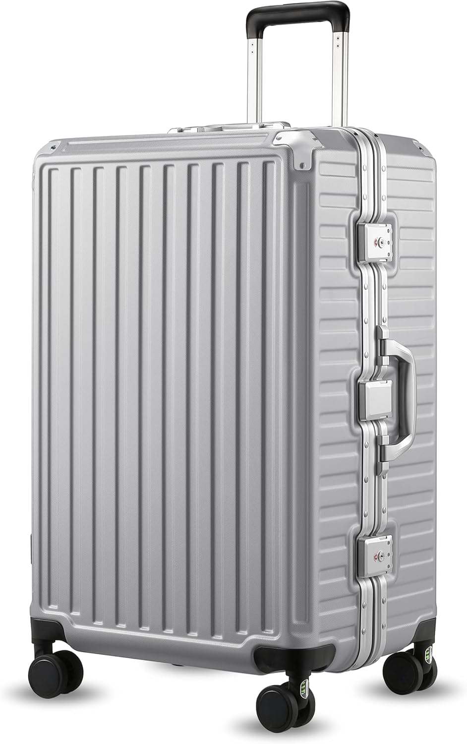 LUGGEX Aluminum Frame Luggage with Spinner Wheels, Zipperless Polycarbonate Hard Shell Suitcase, Silver Grey, Checked-Large 28-Inch, Aluminum Frame Silver Gray Luggage 28 Inch No Zipper Luggage