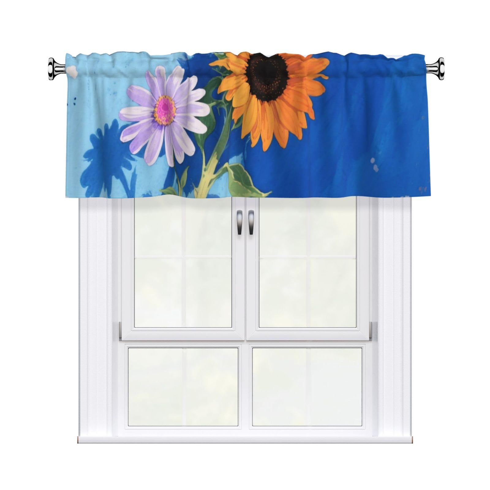 FekiLoot Daisy Sunflower Curtain Valance for Windows, Kitchen Window Valances Rod Pocket Window Treatments Short Curtains Drapes for Bathroom Bedroom Cafe Decor 54x18inch 1 Panel