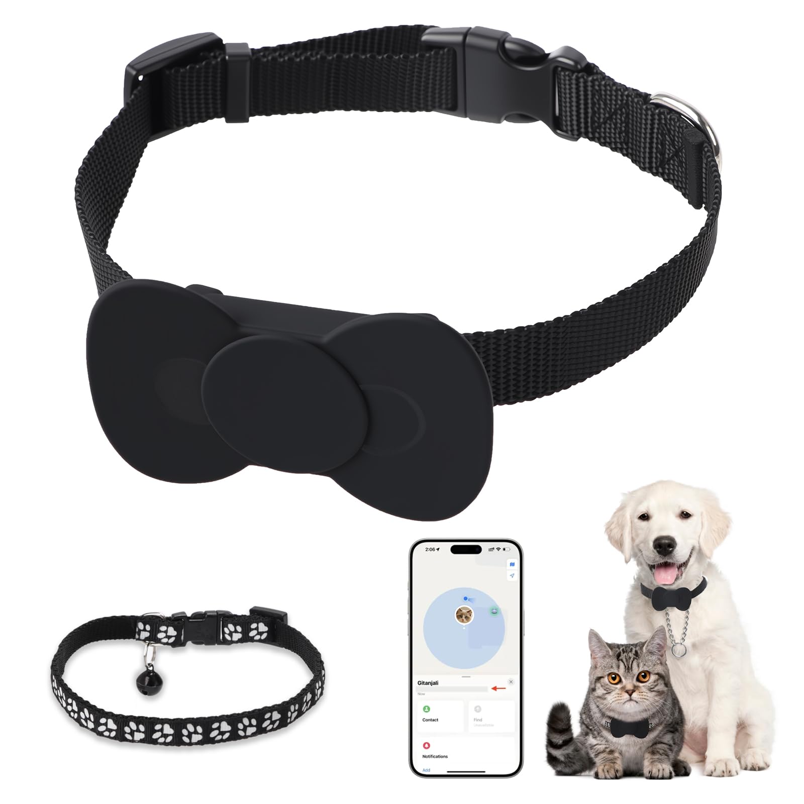 Domigard Collare GPS per Gatti e Cani con 2 Collari Regolabili, Localizzatore GPS con Apple Find My (Solo iOS), Impermeabile IP67, Senza Abbonamento Mensile, GPS Tracker per Gatti e Cani