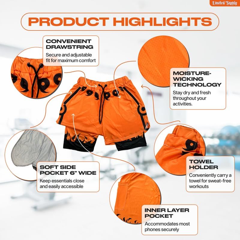 CROWN Anime Shorts - Breathable Mesh Stretch Compression Gym Short with Pockets and Towel Holder - Image 4